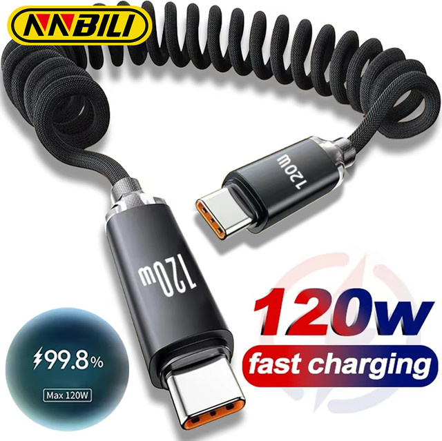 NNBILI PD120W Auto USB-C Schnellladegerät mit Teleskop-Kabel in Schwarz oder Grün - Bild 1