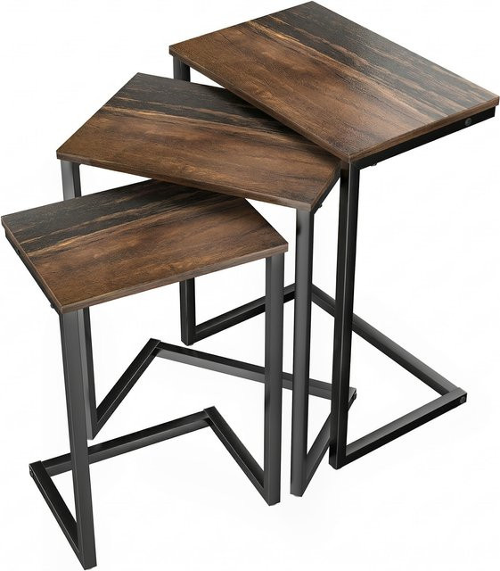 HOMCOM 3er-Set Beistelltische im Industriedesign mit C-Form aus Spanholz und Stahl, Rustikal-Braun - Bild 1