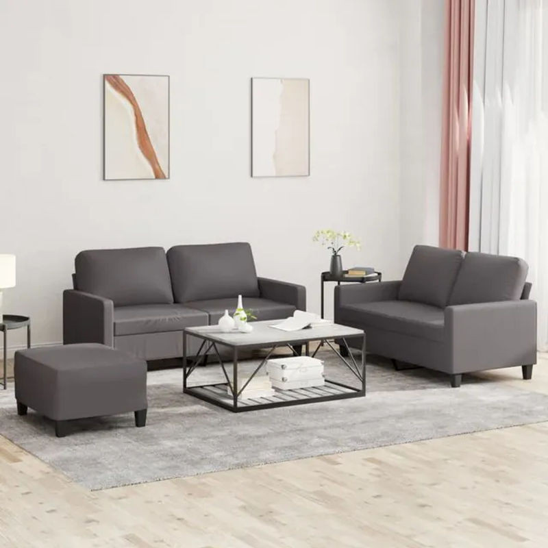 Vidaxl 3-Sitzer Sofa-Set mit Kissen in Grau aus Kunstleder im modernen Design - Bild 1