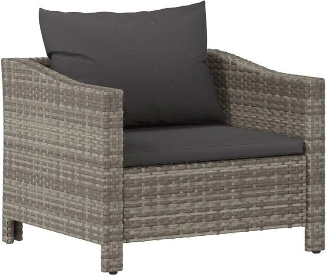 vidaXL Gartensessel aus Poly Rattan in Grau mit Kissen und Armlehnen - Bild 1