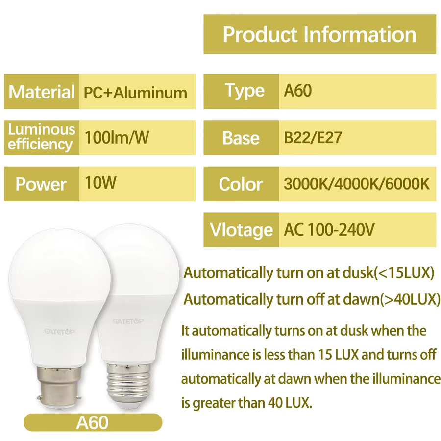 Gatetop LED-Leuchtmittel mit Dämmerungssensor 10W E27 - Bild 2