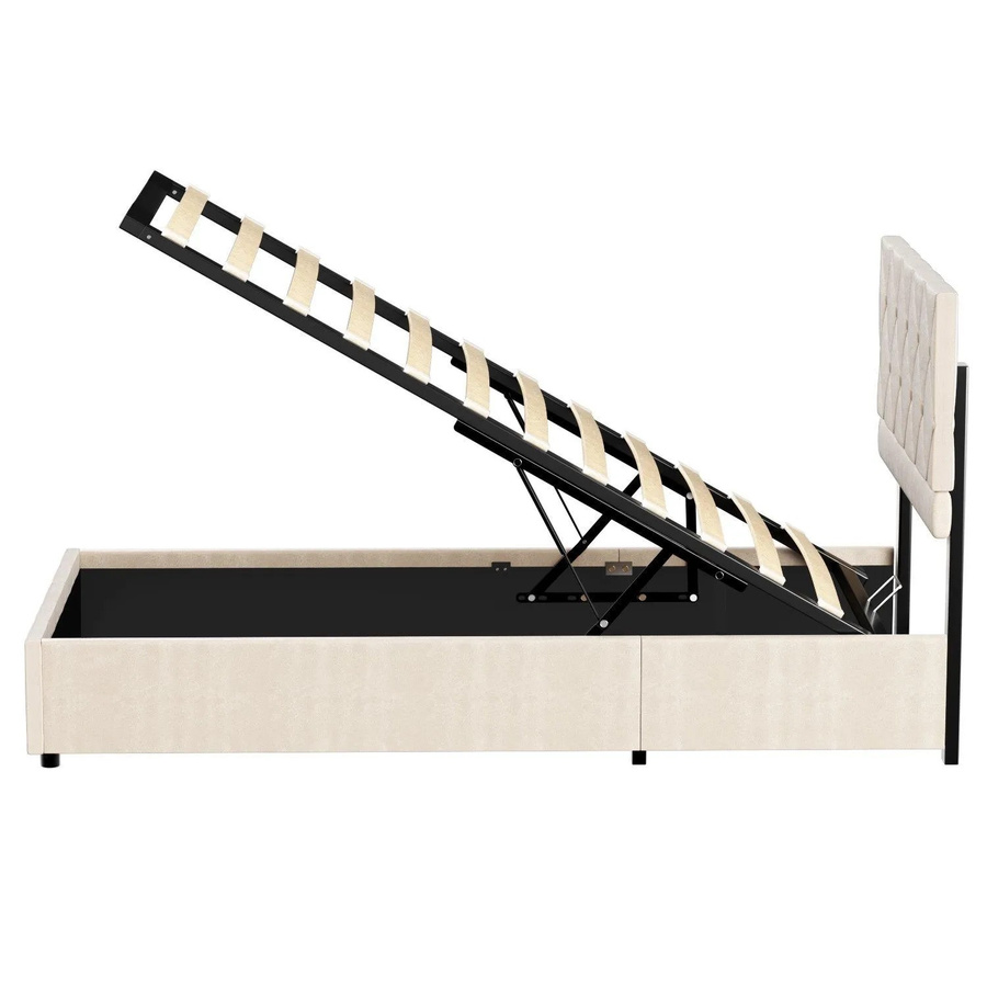 okwish Einzelbett mit Stauraum und Kopfteil in Beige, B/T/H: 90 x 200 x 110 cm - Bild 2