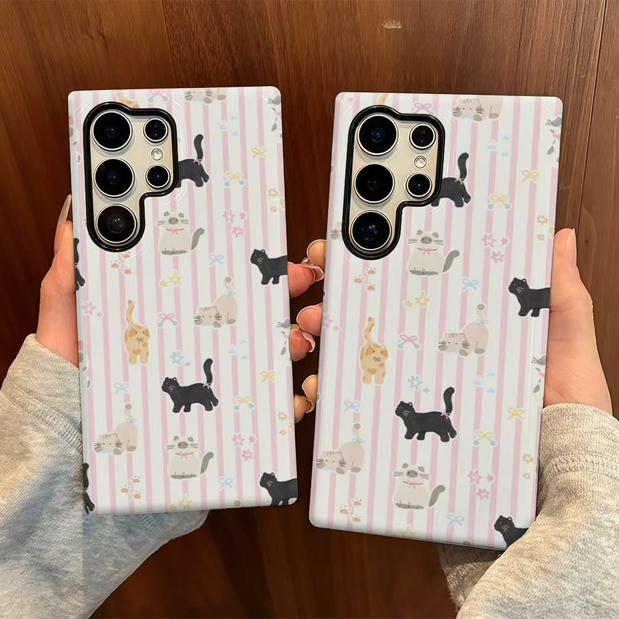 Glänzende Handyhülle mit Katzenstreifen-Design in Pastellfarben für Samsung Galaxy S25 Ultra, S24 und S23 Ultra Plus mit doppellagiger Rückseite - Bild 5