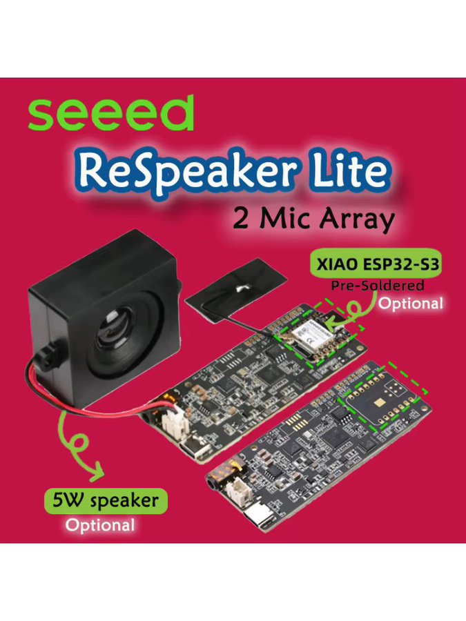 ReSpeaker Lite 2 Mikrofon-Array mit XIAO ESP32S3, Mono-Gehäuselautsprecher 4R 5W und Acrylgehäuse in Schwarz oder Transparent für ESPHome Assistant - Bild 4