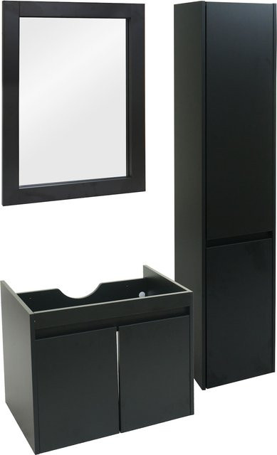 Badezimmerset MCW-L86 mit Waschtisch, Wandspiegel und Hängeschrank in Schwarz, melaminbeschichtet - Bild 1