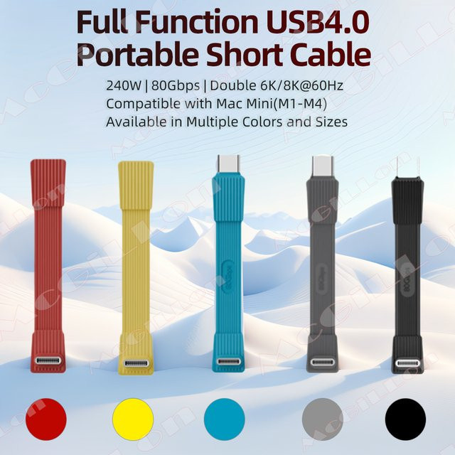 MCGILLON USB4-Kabel mit kurzem Ellenbogen, USB-C, 240 W, 80 Gbit/s, 8K-Video, Gelb, kompatibel mit Thunderbolt 5/4, iPhone 16 17, iPad und SSD - Bild 1