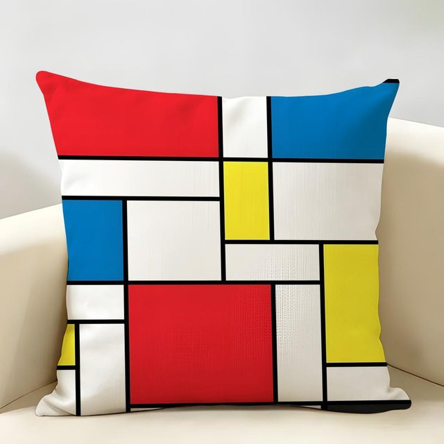 Kissenbezug mit abstrakter Piet Mondrian Malerei aus Bio-Leinen, Mehrfarbig, B/T/H: 18 x 18 x 1 cm - Bild 1