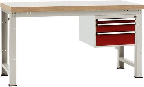 Manuflex WP5412.3003 Werkbank in Rubin-Rot und Weiß aus Stahl und Holz, B/T/H: 180 x 80 x 70 cm - Bild 1