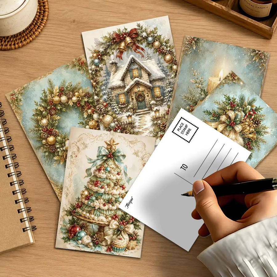 32 Stück Vintage-Weihnachtspostkarten in Blau und Multicolour aus Papier für DIY-Projekte und Wanddekoration - Bild 3