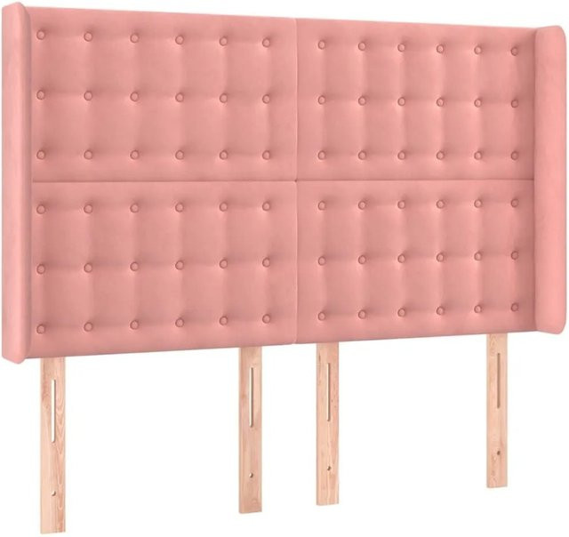 vidaXL Kopfteil mit Ohren in Rosa aus Samt, B/T/H: 147 x 16 x 118/128 cm - Bild 1