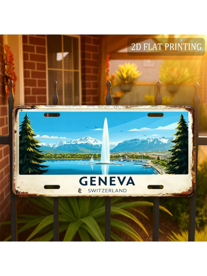 Vintage Genfer Schweizer Aluminiumschild CIFBUY Retro Metallposter Seeblick Wanddekoration B: 30,48 cm, H: 15,24 cm, T: 15,24 cm, Mehrfarbig - Bild 6