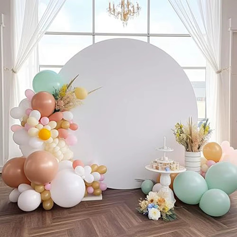 Runde Fotohintergrund-Abdeckung von Yeele mit geometrischem Design in Weiß, Rosa und Blau für Hochzeiten, Geburtstage und Babypartys - Bild 1