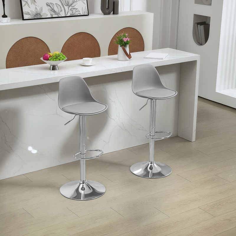 HOMCOM Barhocker 2er Set, höhenverstellbare Barstühle aus Kunstleder in Grau mit Stahlgestell, 360 Grad drehbar mit Lehne und Fußstütze - Bild 2