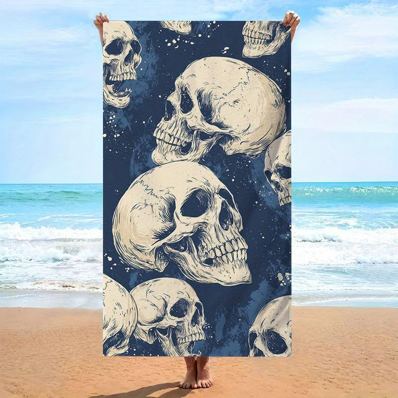 Strandtuch mit Totenkopf-Grafik aus weicher Mikrofaser, schnelltrocknend und saugfähig, Breite: 40 cm, Höhe: 60 cm - Bild 3