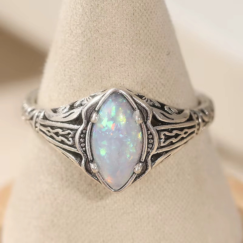 YoYo Ring, silberbeschichtet, synthetischer Opal, Damen - Bild 1