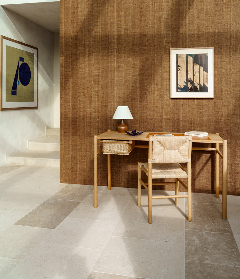 Arte Wallpaper Farini Ochre - Textiltapete mit Streifenmuster in Gelb und Braun - Bild 1