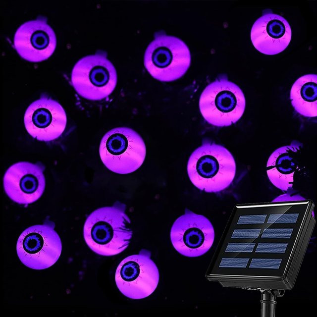 Peach Forest Solar LED Halloween Lichterkette mit gruseligen Augäpfeln in Multicolour und 8 Beleuchtungsmodi - Bild 1