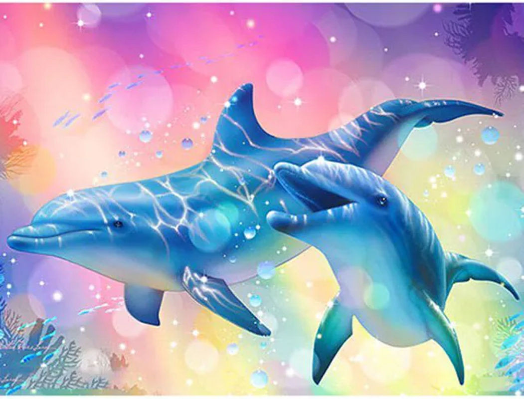 FIYO Diamond Painting Set Delfin Blau, 5D DIY Kreuzstich Stickerei mit Strass, B/H: 20 x 30 cm - Bild 1