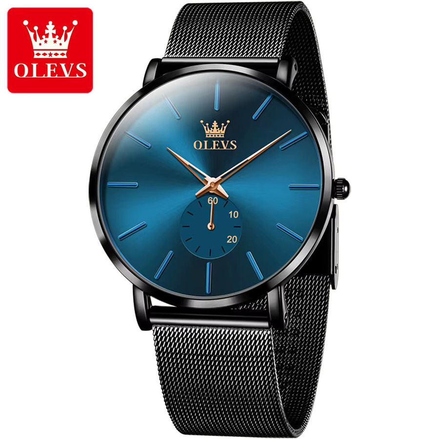 OLEVS Armbanduhr, Quarz, Edelstahl, Milanaise, Black Blue, Herren - Bild 7
