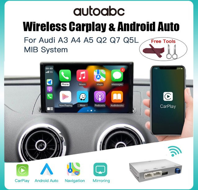 AUTOABC Wireless CarPlay und Android Auto Interface für Audi A3 A4 A5 Q2 Q7 Q5L 8V mit MIB System, AirPlay und Mirror Link Unterstützung - Bild 1