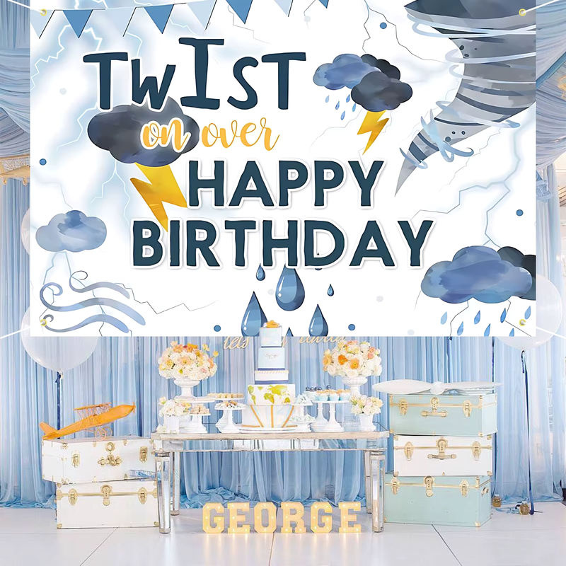 Tornado Happy Birthday Party Banner mit blauen Wolken zur Dekoration für den 1. Geburtstag - Bild 3