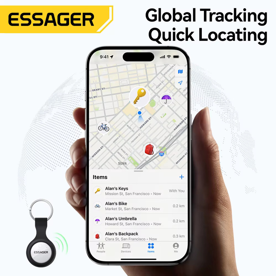ESSAGER SmartTag Tracker Black mit IP Find My Bluetooth GPS Locator für iPhone zur Anti-Verlust-Überwachung von Schlüsseln, Brieftasche, Tasche, Gepäck und Haustieren - Bild 2