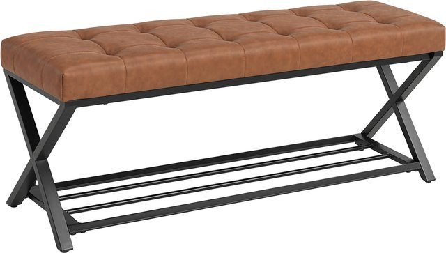 HOMCOM Schuhbank mit Sitzfläche und Schuhregal aus Kunstleder in Braun, Industriestil mit Stahlrahmen, B/T/H: 112 x 37 x 47 cm - Bild 1