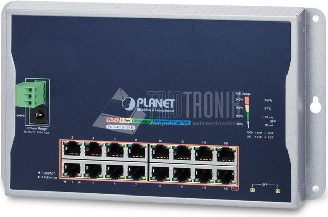 Planet WGS-4215-16P2S Managed L2 Gigabit Ethernet Netzwerk-Switch mit Power over Ethernet (PoE) in Schwarz - Bild 1