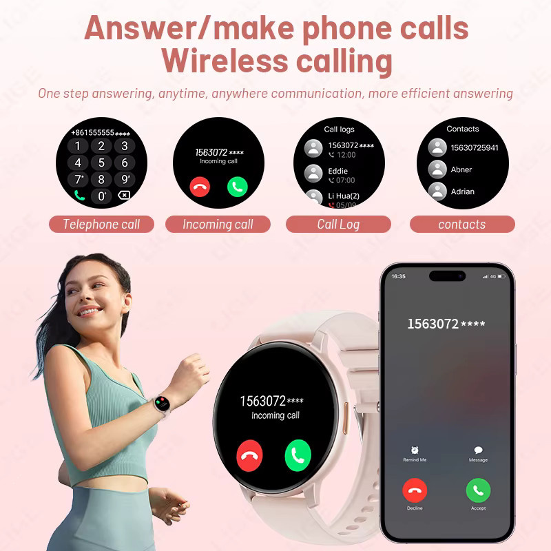 LIGE Smartwatch für Damen und Herren mit Bluetooth Anruf Funktion, Blut-Sauerstoff-Monitor und anpassbaren Zifferblättern, kompatibel mit Android und iOS, Schwarz und Pink - Bild 2