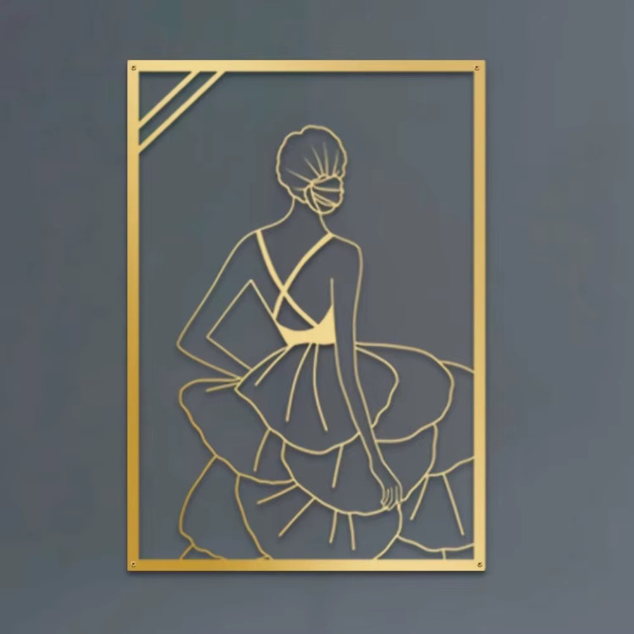 HELLOYOUNG Wanddekoration aus Metall – Abstrakte Linienkunst einer weiblichen Tänzerin in Gold für Schlafzimmer und Studio - Bild 2