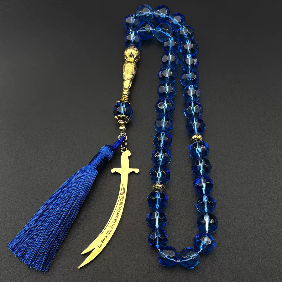 JYTF Anhänger Ali Zulfiqar Schwert, Edelstahl, Gold, Blauglas, Unisex - Bild 2