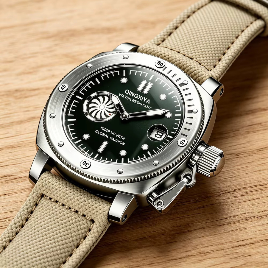 QINGXIYA Armbanduhr, Quarz, Textil/NATO, Schwarz, Herren - Bild 4