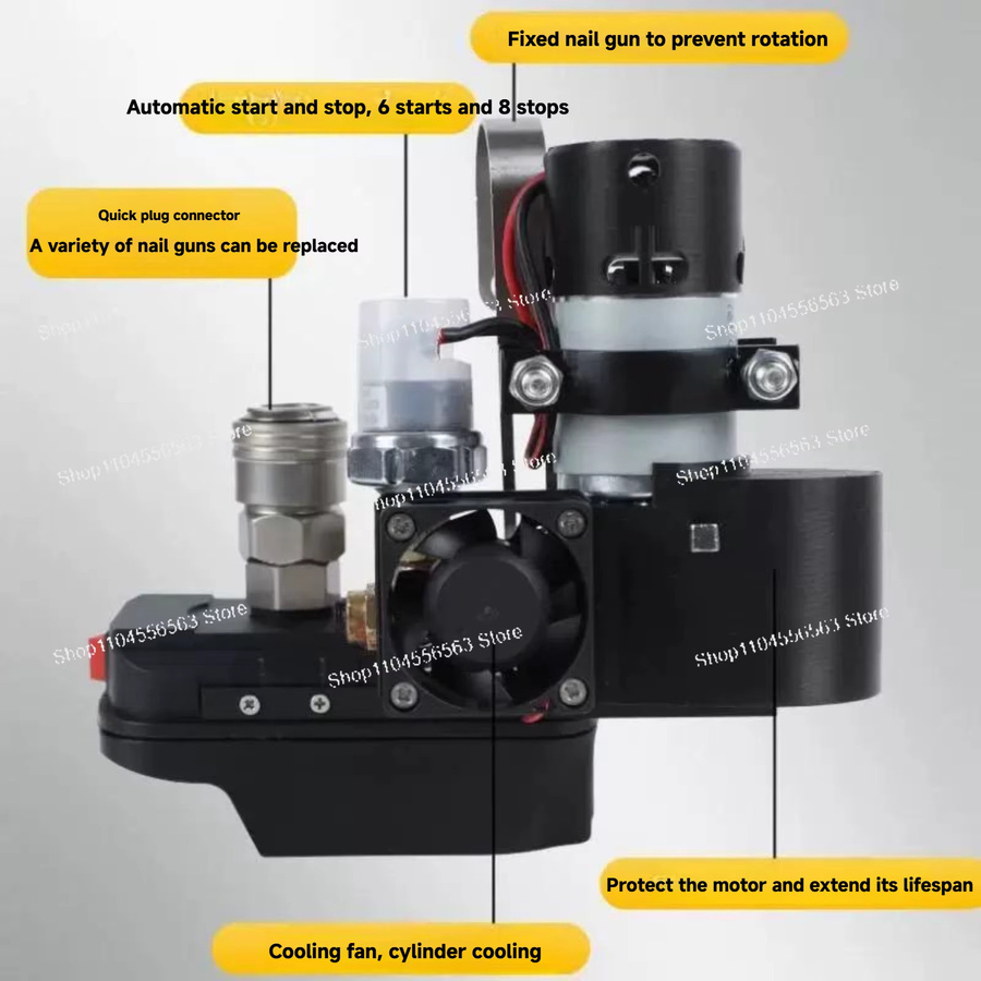 Professioneller Lithium-Elektro-Luftkompressor als Mini-Pumpe für Holzbearbeitung und industrielle Anwendungen in Schwarz (nur Werkzeug ohne Akku) - Bild 3