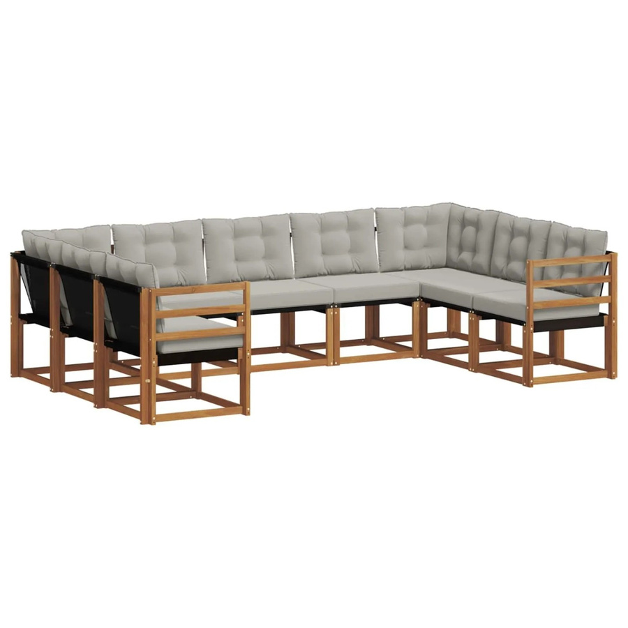 vidaXL Outdoor-Sofagarnitur aus Akazienholz in L-Form mit Textilene und Kissen, Hellgrau - Bild 2