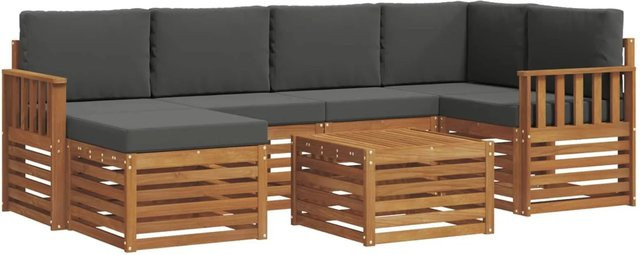 vidaXL Sofagarnitur 7-teilig aus Massivholz Akazie in Natur und Anthrazit mit L-Form und Polsterkissen - Bild 1