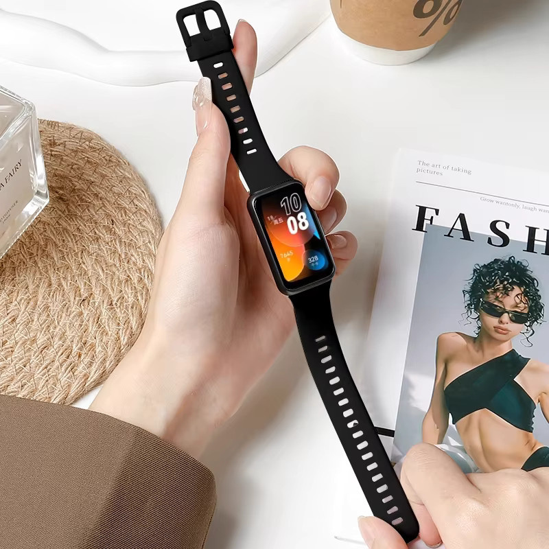 Uhrenarmband Silikon, Schwarz, Huawei Band 10 9 8, NFC - Bild 1