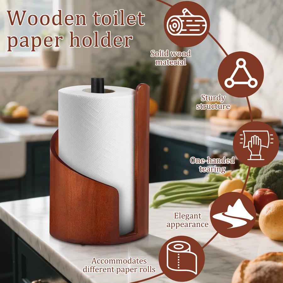 Everso Papierhandtuchhalter aus Holz in Braun, vertikaler Küchenrollenhalter mit Anti-Rutsch-Funktion für Arbeitsplatte und Badezimmer - Bild 2