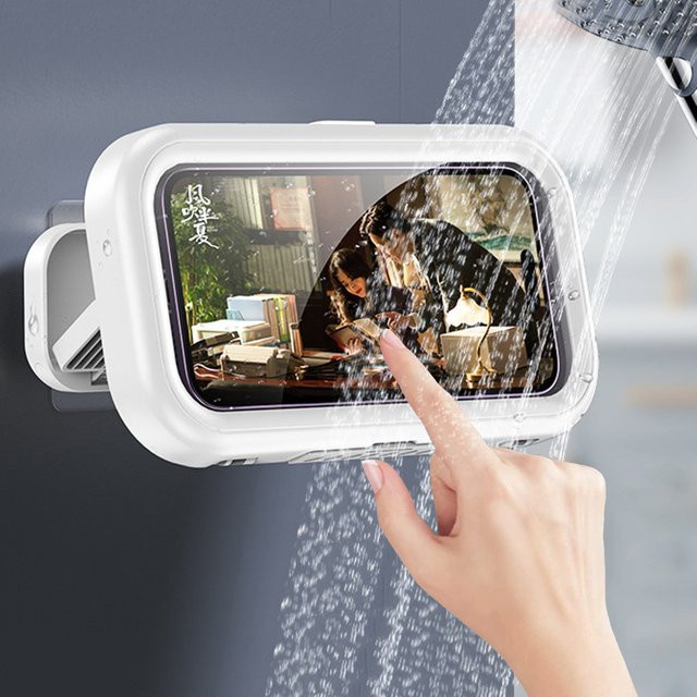 Wasserdichte Badezimmer Telefon Wandhalterung mit verstellbarer Rotation für Dusche und WC in Blau oder Weiß - Bild 1