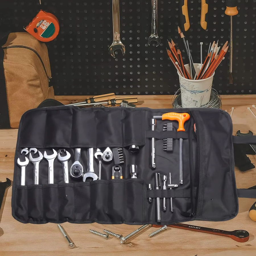 WOZOBUY Roll-Up Werkzeugtasche aus wasserdichtem Canvas in Orange mit 22 Taschen für Elektriker und Kunsthandwerk, B/H/T: 58,5 x 35,5 x 15,0 cm - Bild 6
