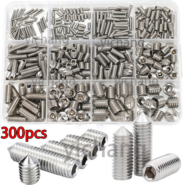 MIVM Edelstahl-Set mit Innensechskantschrauben, Stellschrauben und spitzen Ösen, 300 Stück, Silber - Bild 1