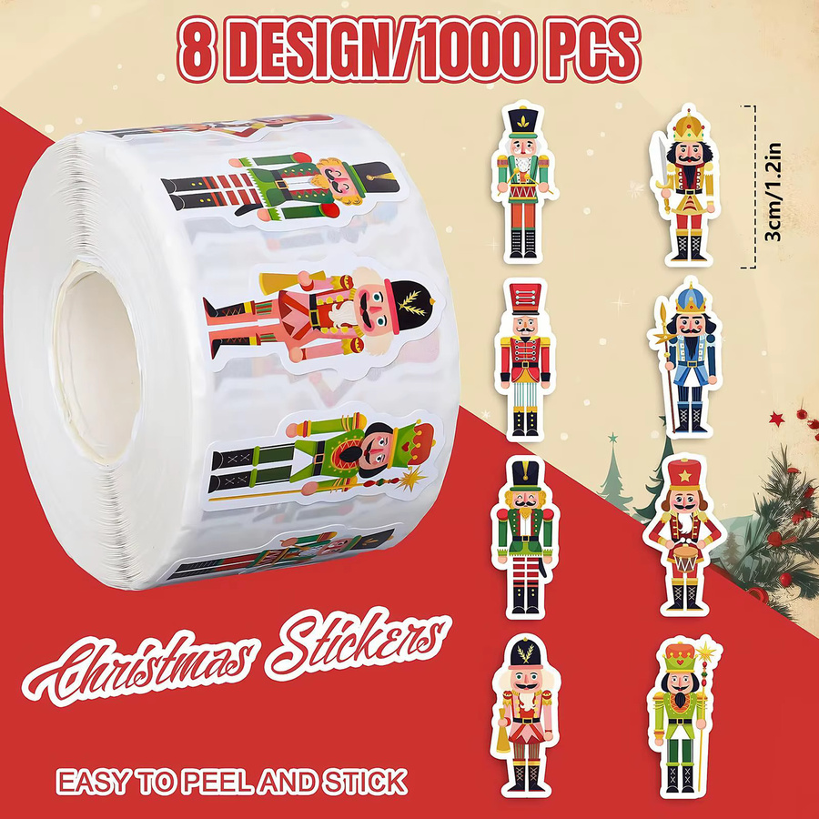 500 Stück Weihnachtsaufkleber mit Nussknacker-Motiv in Multicolour für Scrapbook, Tagebuch und Laptop - Bild 6