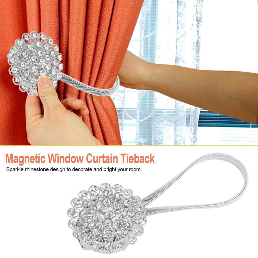 Magnetischer Raffhalter für Fenstervorhänge mit Kristallschnalle von mfySpace in Silber - Bild 2