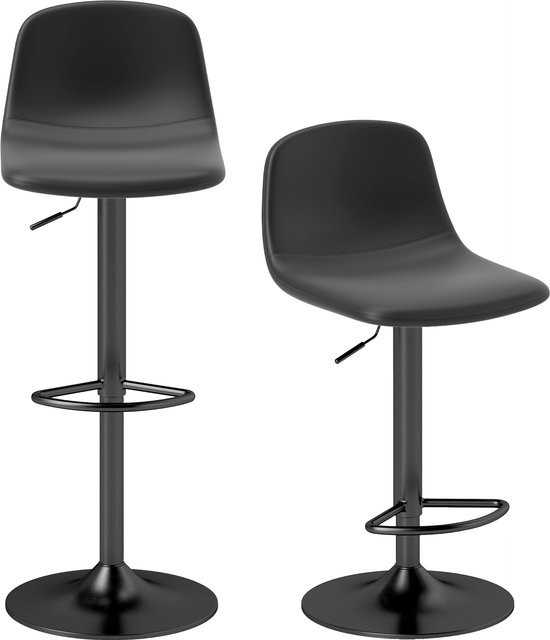 HOMCOM Barhocker 2er Set in Schwarz, höhenverstellbare Barstühle aus Kunstleder mit Rückenlehne, Fußstütze und 360 Grad Drehbarkeit - Bild 1