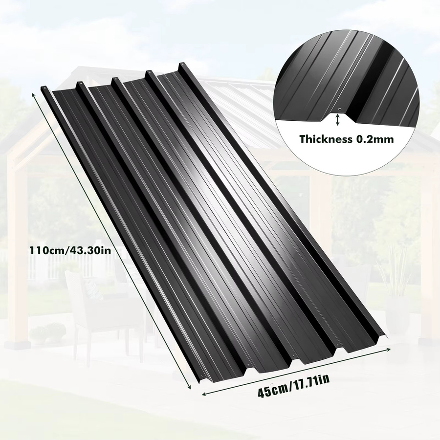 12 Stück gewellte Metall-Dachplatten aus Stahl für Garagen und Schuppen, Farbe: Silber oder Schwarz, B/T/H: 110 x 45 x 110 cm - Bild 4