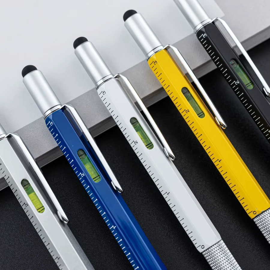 6-in-1 Multifunktions-Kugelschreiber von TWBEB in Pfirsich mit Handwerkzeug, Lineal, Schraubendreher, Touchscreen-Stift und Wasserwaage aus Metall - Bild 4