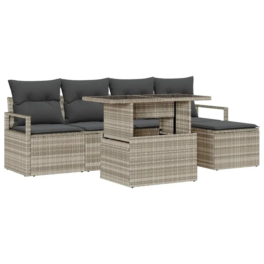 vidaXL Garten-Sofa-Set 6-teilig aus Poly-Rattan in Hellgrau mit Kissen und Tisch - Bild 2