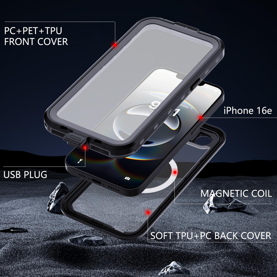 Tuiying002 Magnetisches IP68 Wasserdichtes Case für iPhone 17 16 15 13 Pro Max und Plus, Staubdichte 360 Grad Vollabdeckung Handyhülle in Schwarz oder Transparent - Bild 5