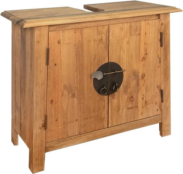 vidaXL Badezimmermöbel-Set aus Massivholz Kiefer in Braun mit Waschtischunterschrank und Spiegelschrank - Bild 1