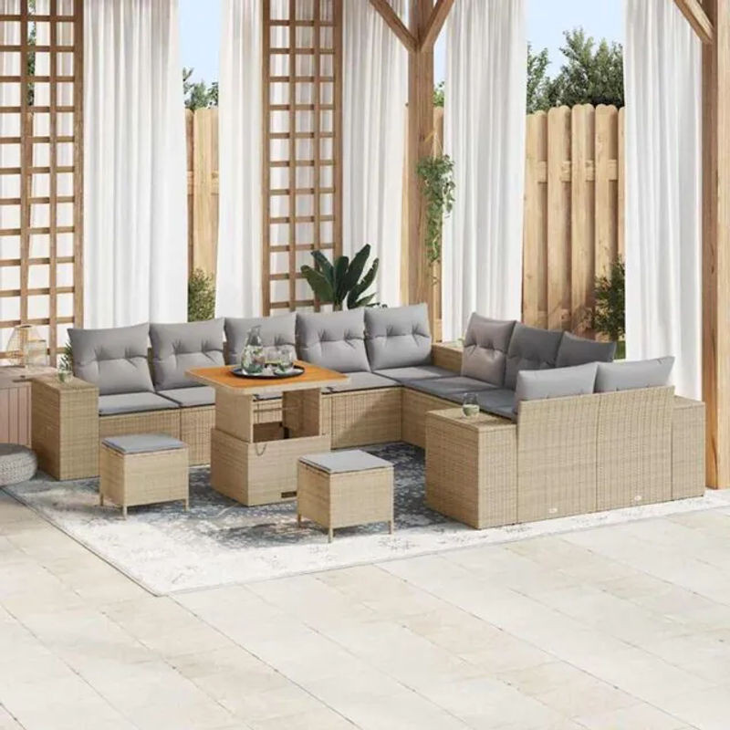 Vidaxl Garten-Sofa-Set aus Poly-Rattan in Beige, 13-teiliges höhenverstellbares Loungemöbel-Set im modernen Design - Bild 1