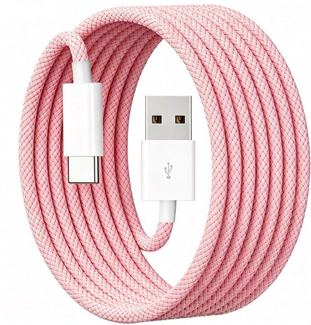 USB-C Kabel 5A für iPhone 15, Samsung, Huawei und Xiaomi, geflochtenes Schnellladekabel in Pink - Bild 1